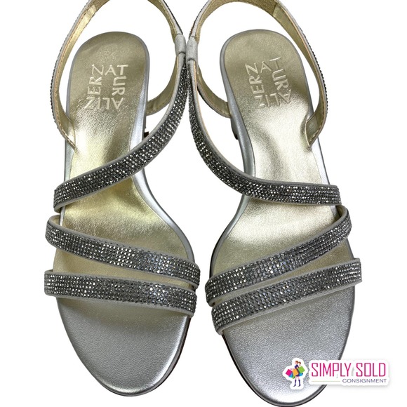 Naturalizer Women's Vanessa 2 Silver Evening‎ Strappy Sandals Open Toe W/ Box 5M - Picture 1 of 11